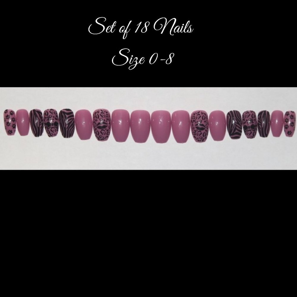 Pink leopard and zebra print- press on nail set